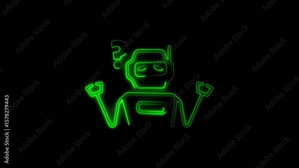 Aufkleber green neon robot with question mark symbolizing artificial intelligence confusion and doubt