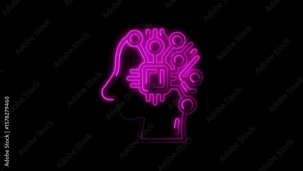 Poster digital artificial intelligence concept neon illustration representing brain function and technology