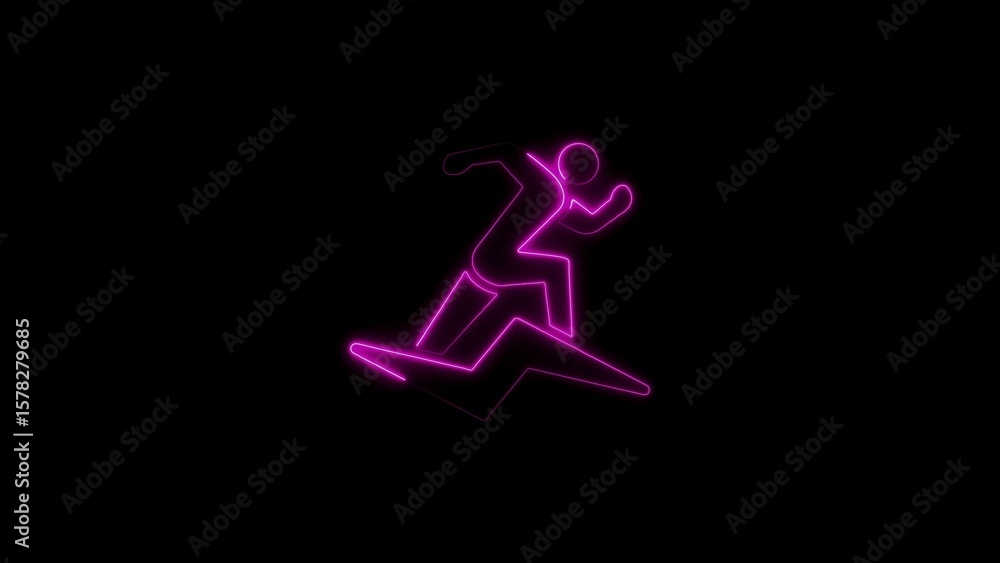Poster neon outline of a speeding runner representing agility and dynamic motion on black