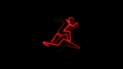 Red neon silhouette depicting a person skiing down a slope on a black background