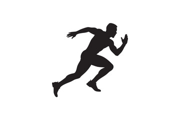 Silhouette of a muscular man sprinting with determination showcasing speed agility and physical fitness against a clean white background ideal for sports and athletic themes