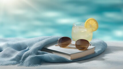 Tranquil summer vacation relaxation with a book and lemonade by the pool