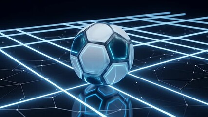 Futuristic Digital Soccer Ball Hovering on Glowing Grid in High Tech Environment - Powered by Adobe