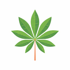 Stylized Green Leaf with Detailed Veins and Orange Stem, Isolated.