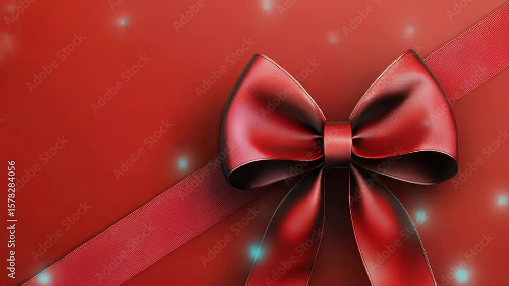 Poster elegant red bow and ribbon creating festive atmosphere on sparkling background