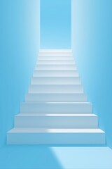 A minimalist vector illustration of white stairs ascending towards a light blue background, symbolizing success and progress in business or education, with clean copy space for text design