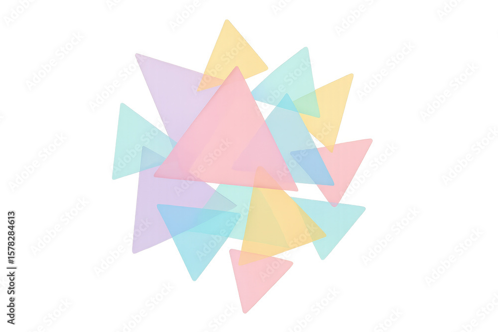 Poster pastel geometric triangles forming minimalist abstract pattern on transparent surface