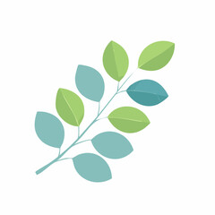 Elegant Branch with Green and Blue Leaves in Minimalist Design