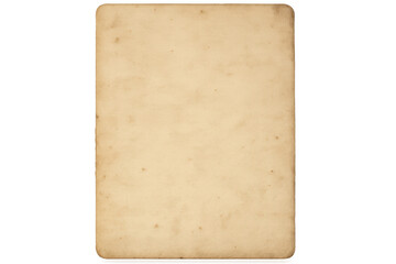 Weathered vintage paper sheet, rounded corners, stained surface offering clean copyspace against transparent backdrop