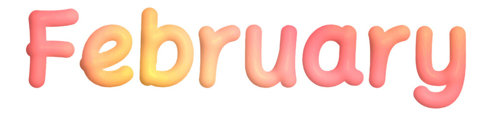 3D February Text in Cute and Playful Style – Transparent PNG

