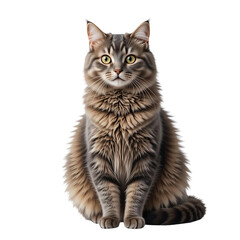 Naklejka premium Adorable Fluffy Grey Tabby Cat Sitting Domestic Longhair Pet Portrait