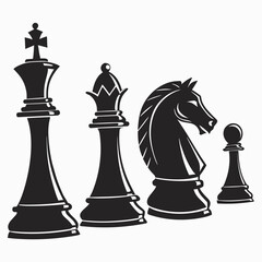 Black chess pieces king queen knight pawn silhouettes game strategy