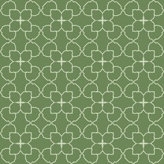 Floral Grid Composition in Olive Green background. Vintage classic flower outline lace vintage repeat seamless pattern.