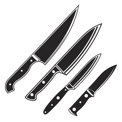 Black kitchen knives collection varied sizes sharp blades cutlery cooking