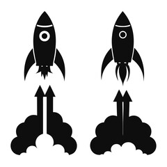 Fototapeta premium Black rocket ships ascending with smoke trails spaceship launch