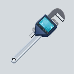Digital Pipe Wrench with Integrated Screen Displaying Technical Data