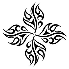 Black tribal flame design with swirling elements and sharp points tattoo