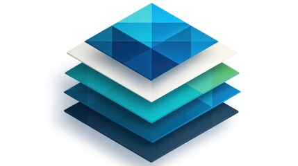 Abstract geometric shapes layered in varying shades of blue and white