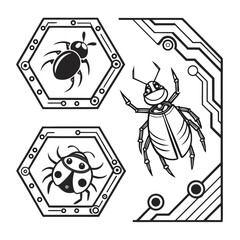 Cyberpunk bugs on circuit board elements insects technology