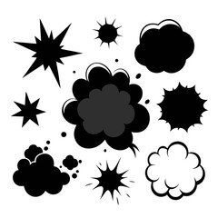 Diverse black and white cartoon explosion shapes comic burst