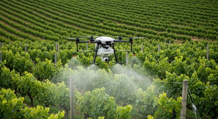 Fototapeta premium Drone spraying vineyard