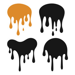 Dripping liquid shapes orange and black paint spill