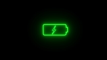 Neon battery charging power icon illustration. Battery charge neon sign Abstract battery with charging symbol.