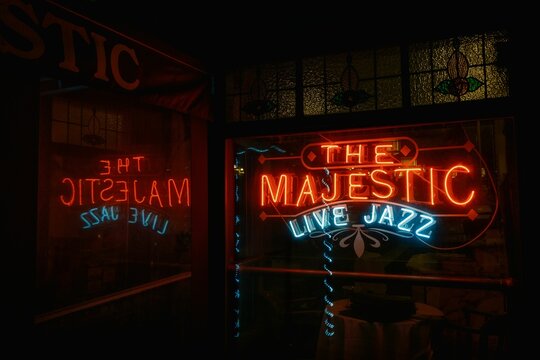 The Majestic Live Jazz neon sign in Kansas City, Missouri