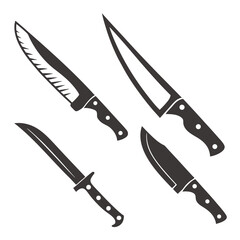 Four dark kitchen cutlery blades with handles kitchen knives cooking