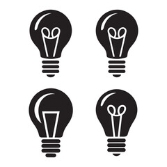 Four different black silhouette light bulb icons isolated on white background