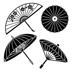 Japanese fans and umbrellas with floral motifs folding umbrella traditional © RABBI