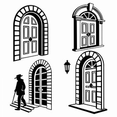 Fototapeta premium Ornate doorways and a figure with a cane portal arch