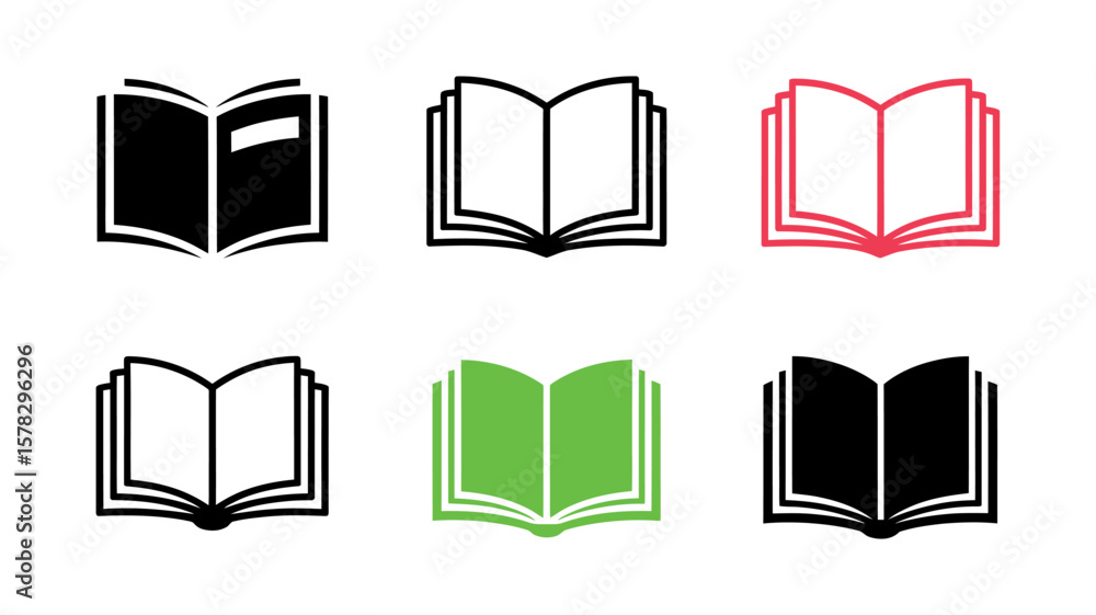 Poster vector art of a set of open book icons in various colors isolated on white background