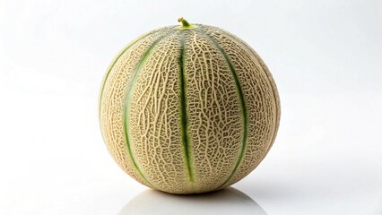 Studio shot of a whole cantaloupe melon on a white background