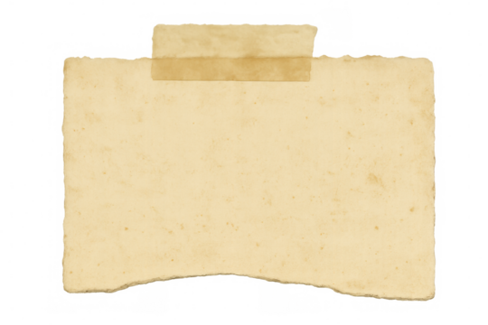 Blank vintage paper sheet fixed with adhesive tape on a transparent background, providing copy space for text or design - Powered by Adobe