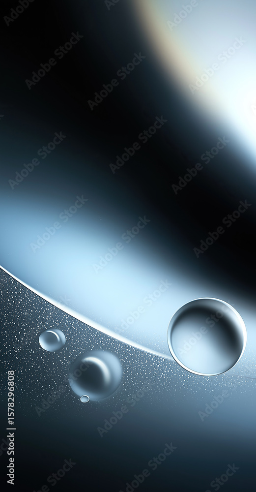 Poster metallic spheres rest elegantly upon curved reflective surface creating mesmerizing composition.
