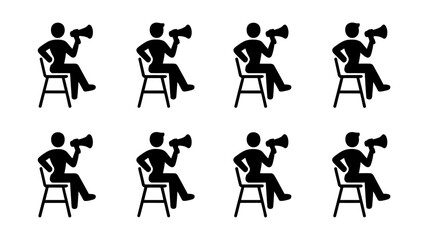 Vector art of a group of film directors with megaphones sitting on chairs isolated on white background