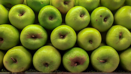 Close-up of Vibrant Green Apples Displaying Freshness and Natural Beauty, Perfect for Healthy Eating and Food Photography