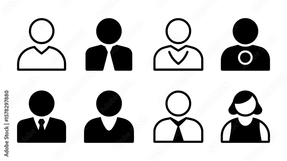 Poster vector art of a collection of simple user icons representing diverse people isolated on white backgr