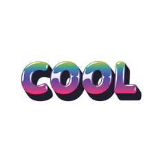 The word "COOL" rendered in a glossy, colorful, 3D style with a dark shadow.
