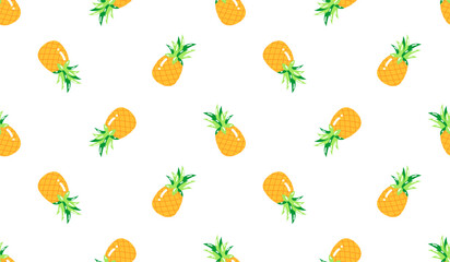 Pineapple seamless pattern, tropical ripe fruit.
