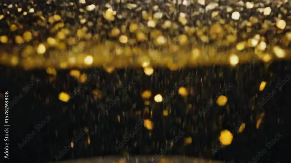 Poster golden glitter falling on a pile of shiny particles creating a sparkling effect