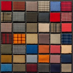 Highfashion fabric swatches arranged in a visually striking grid square stylish and isolated