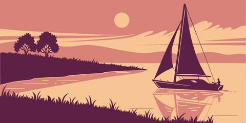 Naklejka premium sailing boat at sunset