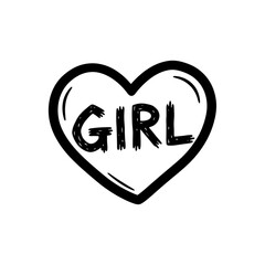 A simple, hand-drawn heart-shaped graphic with the word "GIRL" inside.