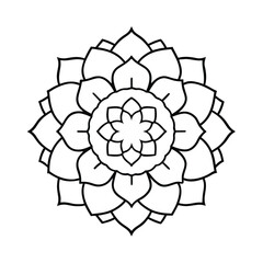 Peony Outline Mandala Border Vector Line Art Floral Frame Blossom Outline Pattern Decoration