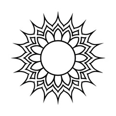 Naklejka premium Solar Flare Mandala Border Design Vector Line Art Sunburst Frame Radiant Pattern Energy Outline