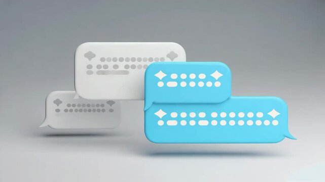 flat 3d mobile phone interface with animated gray background and floating chat bubbles with dots communication and support animation 
