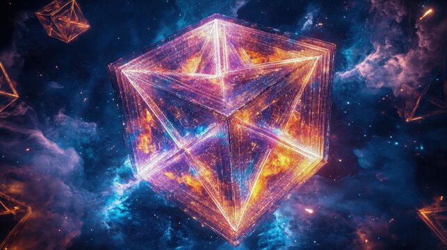 hypercube of floating AI code intersecting in space