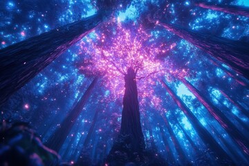 holographic forest pulsating with neon life
